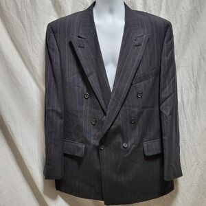 Vintage Burberrys Blazer Mens Black Gray Striped Wool Double Breasted 48" Chest